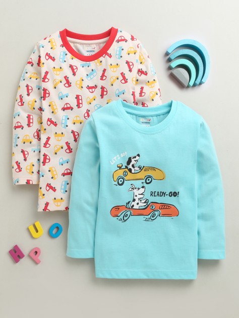 BUMZEE Blue & Peach Boys Full Sleeves Cotton T-Shirts Pack Of 2