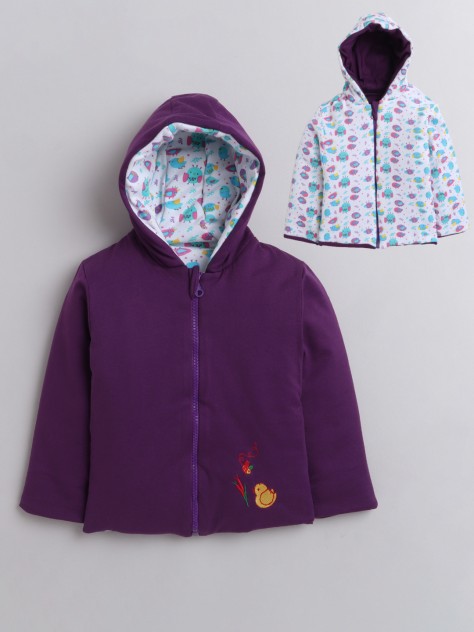 BUMZEE Purple & White Baby Girls Full Sleeves Reversible Jacket