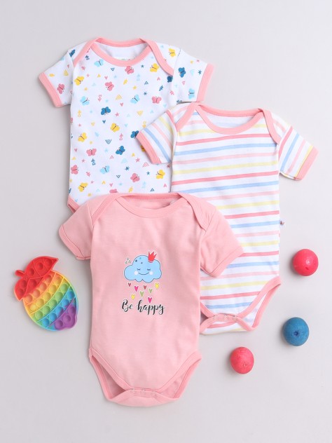 BUMZEE Peach & White Girls Half Sleeves Bodysuit Pack Of 3