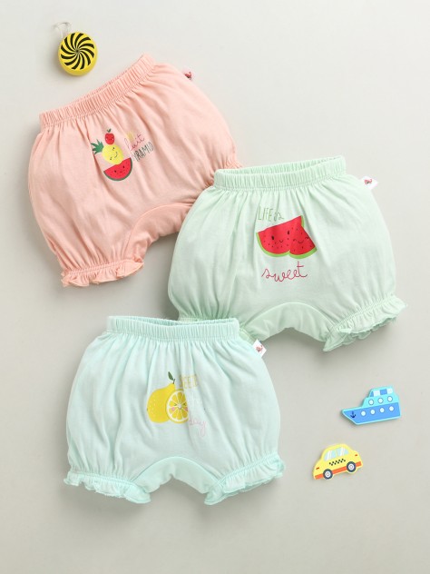 BUMZEE Peach & Mint Green Girls Cotton Bloomers Pack of 3