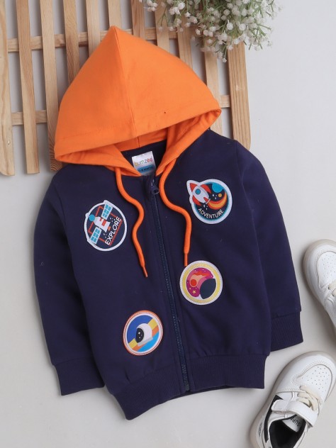 BUMZEE Navy Boys Full Sleeves Hooded Sweatshirt