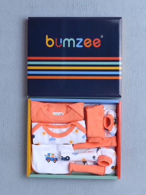 BUMZEE Orange & White Baby Boys Baby Gift Set Pack Of 9