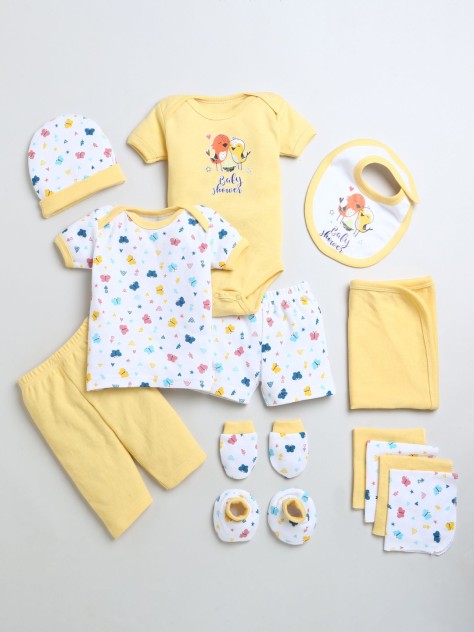 BUMZEE White & Yellow Baby Girls Baby Gift Set Pack Of 13