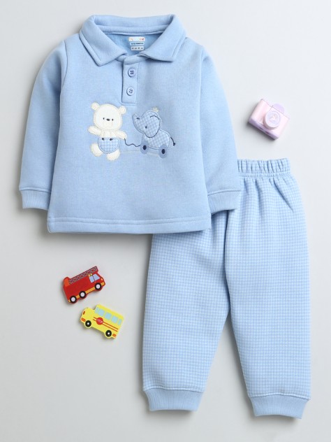 BUMZEE Blue Boys Full Sleeves Fleece Winter Wear Set