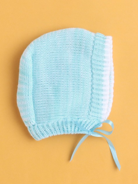 BUMZEE Aqua Blue Baby Boys Full Sleeves Acrylic Blend Sweater With Cap & Socks