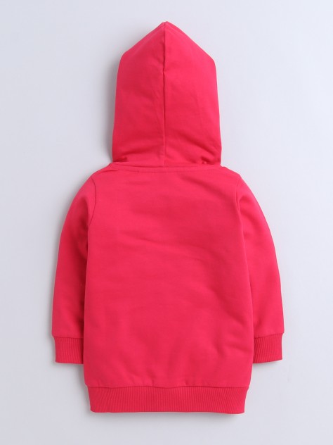 BUMZEE Bright Pink Girls Full Sleeves Cotton Hooded Sweatshirt