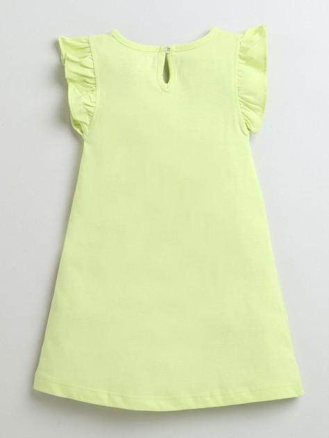 BUMZEE Lime Green Girls Frill Sleeves Cotton Nighty