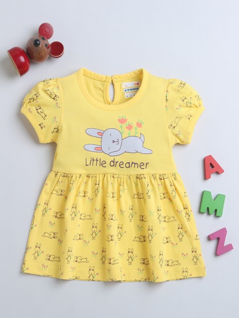 BUMZEE Yellow Girls Half Sleeves Cotton Frock