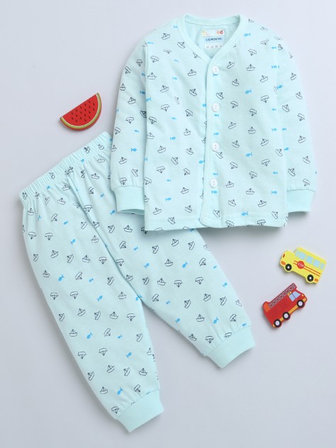 BUMZEE Aqua Blue Baby Boys Full Sleeves Jabla & Pyjama Set