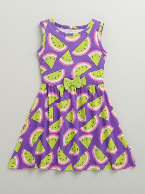 BUMZEE Purple Girls Sleeveless Cotton Knee Length Frock