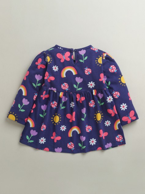 BUMZEE Navy Girls Full Sleeves Cotton Knee Length Frock