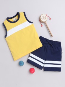 BUMZEE Navy & Yellow Boys Sleeveless T-Shirt & Short Set