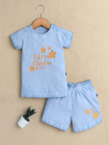 BUMZEE Sky Blue Girls Half Sleeves T-Shirt & Short Set