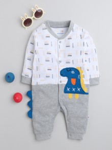 BUMZEE White & Grey Boys Full Sleeves Fashion Trendy Sleepsuit