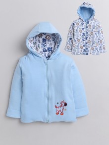 BUMZEE Sky Blue & White Baby Boys Full Sleeves Reversible Jacket