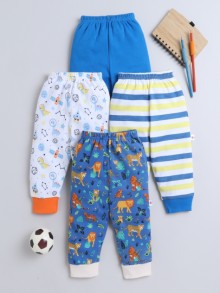 BUMZEE Blue & White Full Length Boys Cotton Pyjamas Pack Of 4