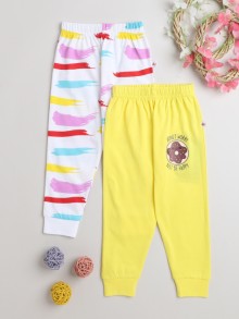 BUMZEE White & Yellow Full Length Girls Pyjamas Pack Of 2