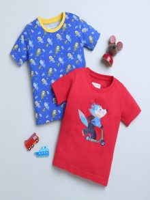 BUMZEE Blue & Red Boys Half Sleeves T-Shirts Pack Of 2