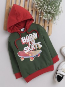 BUMZEE Dark Green Boys Full Sleeves Hooded Sweatshirt