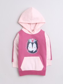 BUMZEE Mauve & Pink Girls Full Sleeves Cotton Hooded Sweatshirt