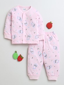 BUMZEE Pink Baby Girls Full Sleeves Cotton Jabla & Pyjama Set