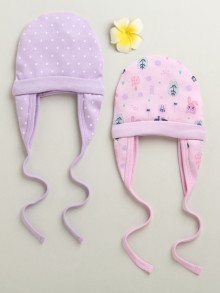 BUMZEE Lilac & Lavender Girls Cotton Pack Of 2 Cap With Ear Flap
