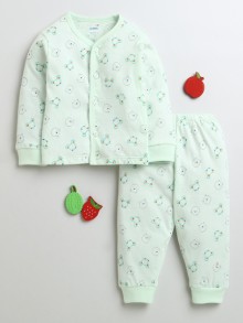 BUMZEE Green Baby Girls Full Sleeves Cotton Jabla & Pyjama Set