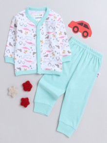 BUMZEE Mint Green & White Baby Girls Full Sleeves Jabla & Pyjama Set