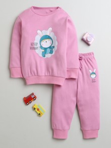 BUMZEE Onion Pink Girls Full Sleeves Cotton Sweatshirt & Jogger Set