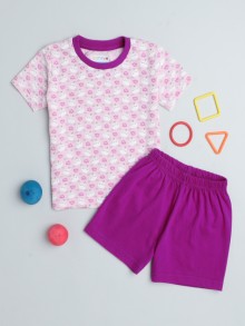 BUMZEE Baby Pink & Pink Girls Half Sleeves T-Shirt & Short Set