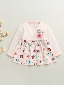BUMZEE Peach Girls Full Sleeves Cotton Knee Length Frock