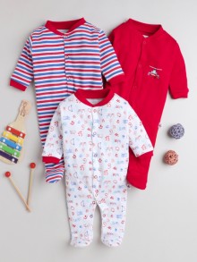 BUMZEE Red & White Baby Boys Full Sleeves Sleepsuit Pack Of 3