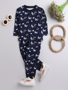 Bumzee Navy Girls Full Sleeves T-Shirt & Pajama Set