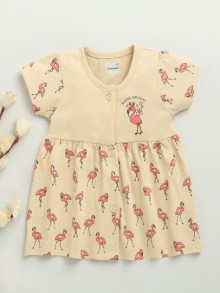 BUMZEE Beige Girls Cap Sleeves Cotton Knee Length Frock