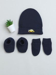 BUMZEE Navy Boys Cotton Cap Mitten Bootie Set