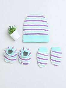 BUMZEE Cream & Mint Boys Cotton Cap Mitten Bootie Set