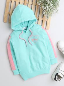 BUMZEE Green Girls Full Sleeves Hooded Sweatshirt