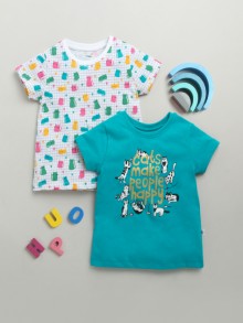 BUMZEE Blue & White Girls Half Sleeves Cotton T-Shirts Pack Of 2