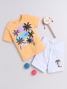 BUMZEE Orange & Grey Boys Half Sleeves T-Shirt & Short Set