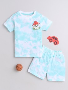 BUMZEE White & Mint Green Girls Half Sleeves T-Shirt & Short Set