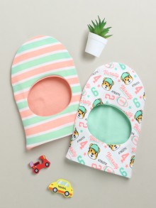 BUMZEE White & Multi Boys Cotton Pack Of 2 Monkey Cap