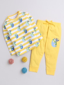 BUMZEE Yellow Boys Full Sleeves T-Shirt & Pyjama Set
