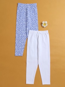BUMZEE Girls Leggings White & Blue Pack of 2