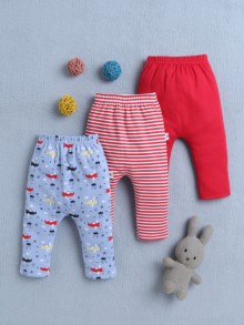 BUMZEE Sky Blue & Red Baby Boys Diaper Pants / Leggings / Pyjamas Pack Of 3