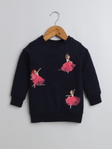 BUMZEE Navy Girls  Full Sleeves Cotton Sweatshirt