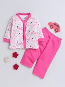 BUMZEE Pink Baby Girls Full Sleeves Jabla & Pyjama Set