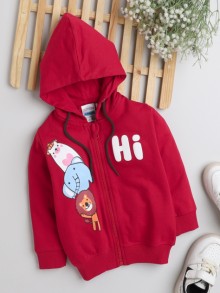 BUMZEE Red Boys Full Sleeves Hooded Sweatshirt