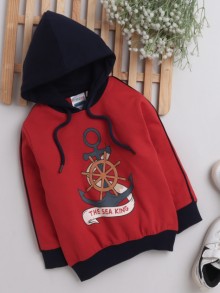 BUMZEE Red Boys Full Sleeves Hooded Sweatshirt