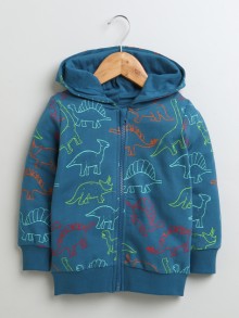 BUMZEE Teal Blue Boys Full Sleeves Cotton Hooded Zipper Sweatshirt