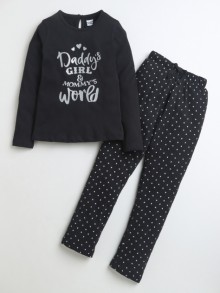 BUMZEE Black Girls Full Sleeves Cotton T-Shirt & Pyjama Set